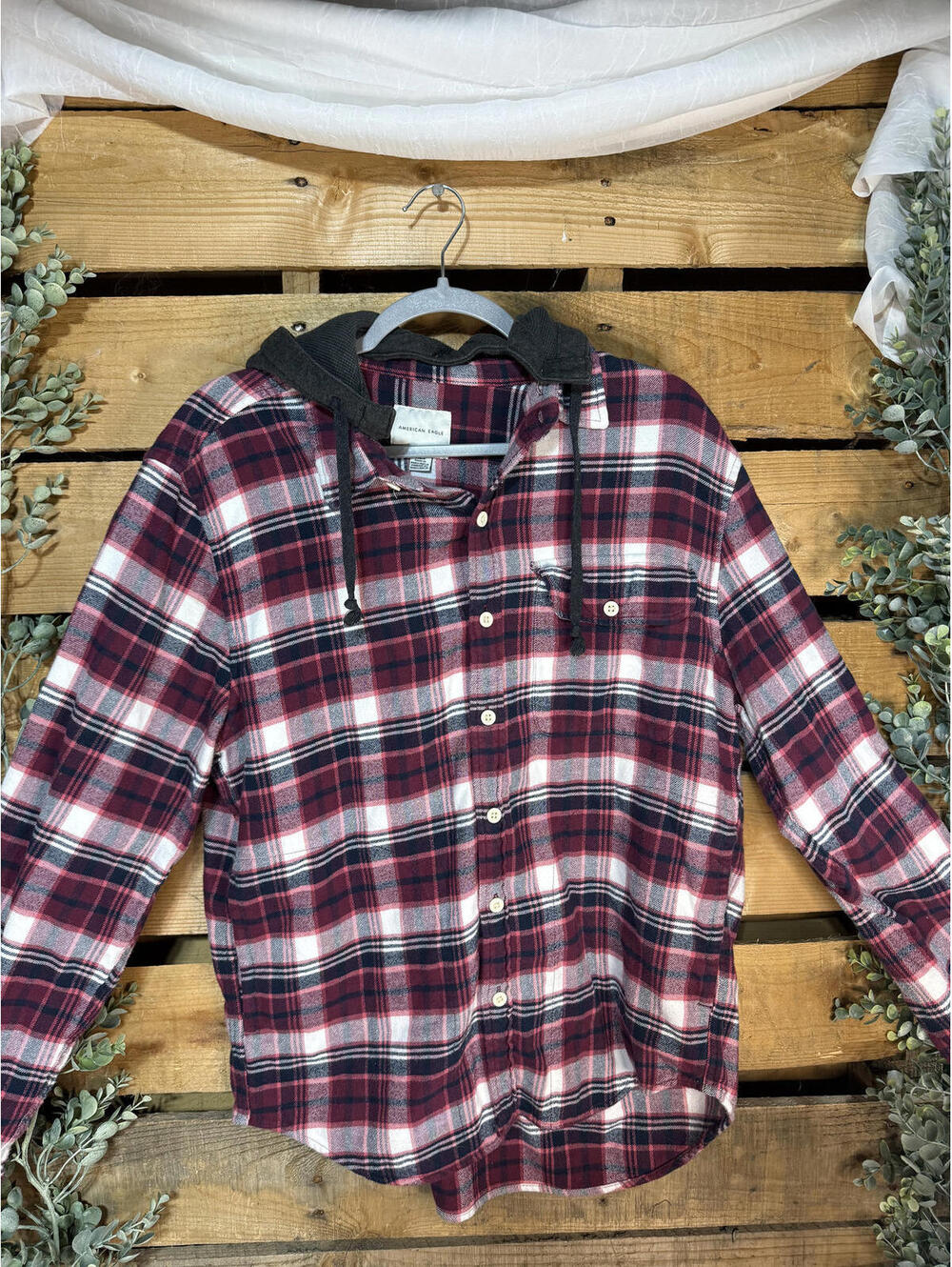 American Eagle Super Soft Hooded Flannel Shirt